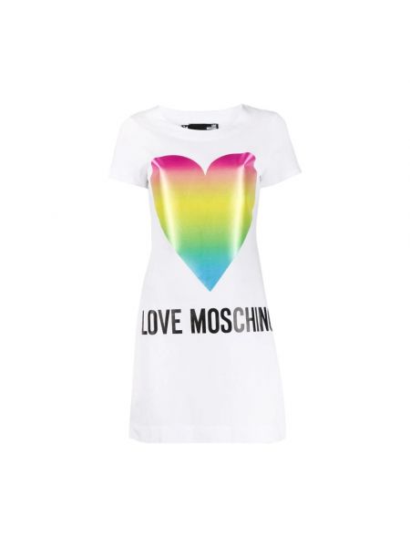 Sukienka mini z nadrukiem z krótkim rękawem w serca Love Moschino biała