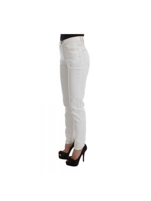 Spodnie slim fit bawełniane Roberto Cavalli białe