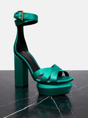 Saténové sandále na platforme Balmain zelená