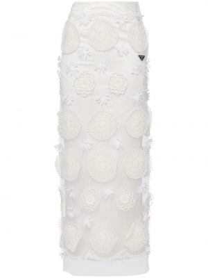 Μεταξωτή maxi φούστα με κέντημα Prada λευκό