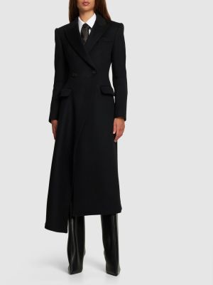 Cappotto di lana asimmetrico Alexander Mcqueen nero