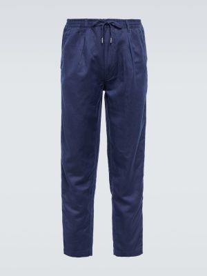 Lněné sportovní kalhoty Polo Ralph Lauren modré