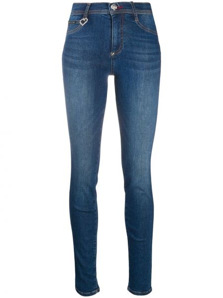 Skinny džíny s vysokým pasem Philipp Plein modré