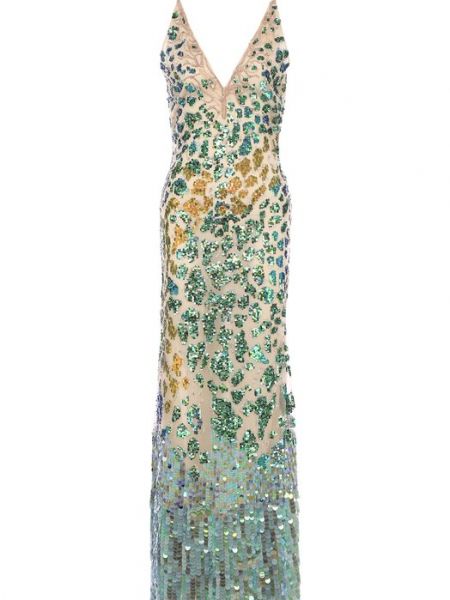 Приталенное длинное платье с пайетками с v-образным вырезом Roberto Cavalli