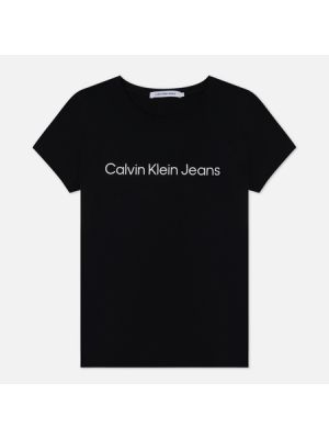 Хлопковая футболка слим Calvin Klein Jeans черная