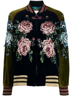 Žametna bomber jakna s cekini iz rebrastega žameta Gucci Pre-owned črna