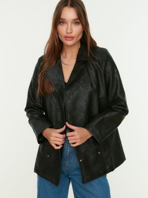 Oversized usnjena jakna z žepi iz umetnega usnja Trendyol