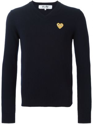 Пуловер бродиран със сърца Comme Des Garçons Play синьо