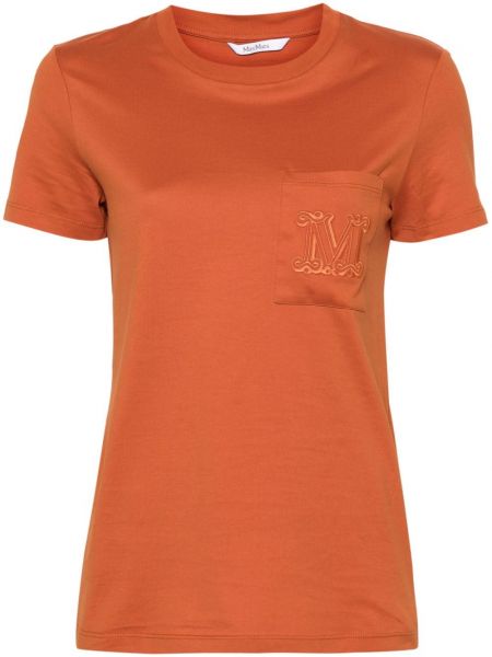 Bavlněné tričko s výšivkou Max Mara oranžové