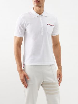 Рубашка-поло из хлопкового пике с накладными карманами Thom Browne белый