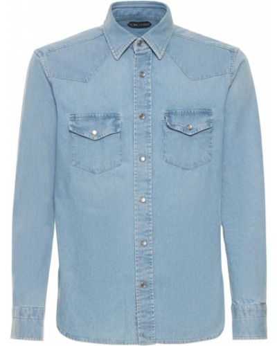 Slim fit priliehavá rifľová košeľa Tom Ford modrá