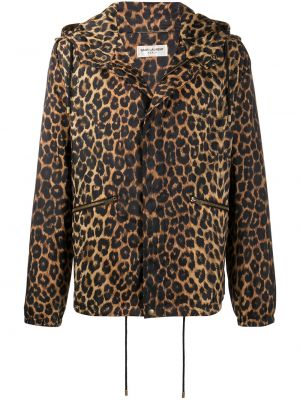 Chaqueta con capucha con estampado leopardo Saint Laurent marrón