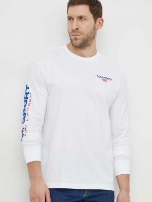 Памучна поло тениска с дълъг ръкав с апликация Polo Ralph Lauren бяло