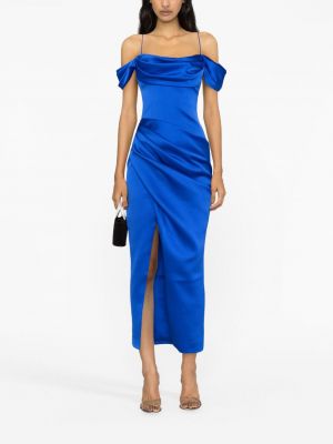 Drapované saténové midi šaty Rasario modré