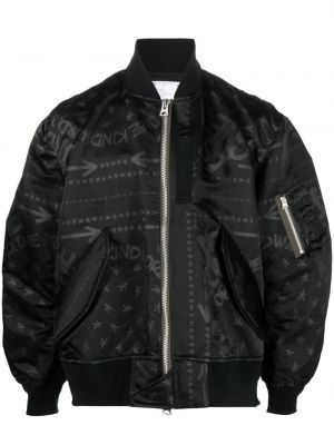 Bomber jakna s patentnim zatvaračem s printom Sacai crna