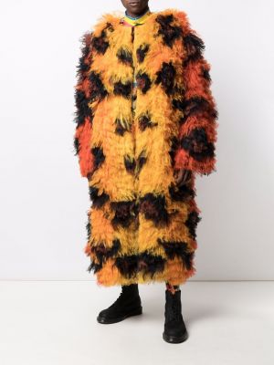 Manteau de fourrure à imprimé léopard Walter Van Beirendonck orange