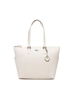 Шопинг чанта с цип с джобове Lacoste бяло
