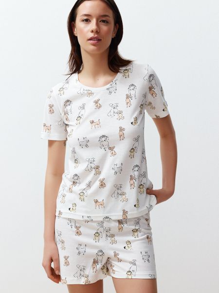 Pijamale din bumbac tricotate cu imprimeu animal print Trendyol