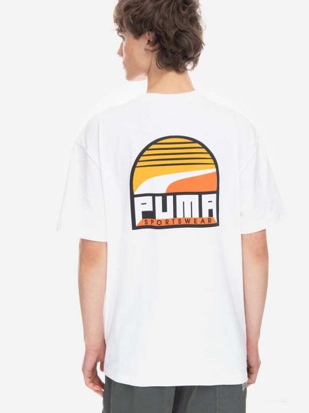 Bavlněné tričko s potiskem Puma bílé