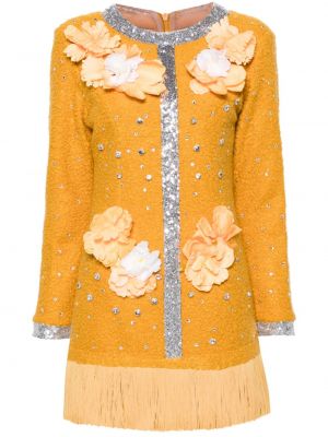 Sukienka koktajlowa polarowa w kwiatki Loulou żółta