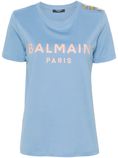 T-shirt en coton à imprimé Balmain bleu