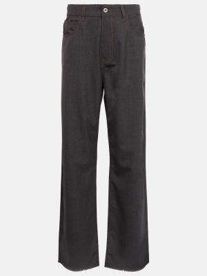 Vlněné rovné kalhoty Miu Miu šedé