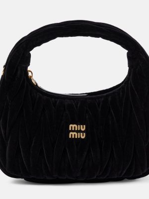 Žametna torbica za čez ramo iz rebrastega žameta Miu Miu črna