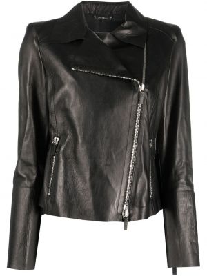 Kožená bunda na zips Giorgio Armani čierna