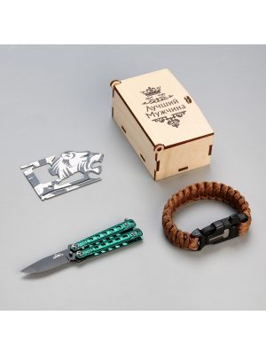 Набор подарочный браслет, карта выживания, нож складной лучший мужчина