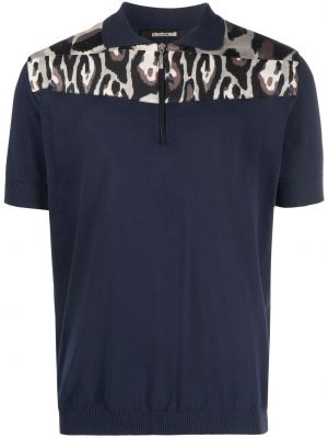 Поло тениска с принт с леопардов принт Roberto Cavalli синьо