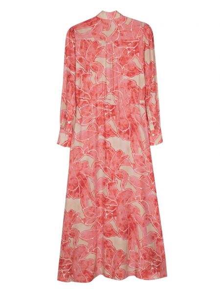 Hedvábné šaty s potiskem s abstraktním vzorem Kiton růžové