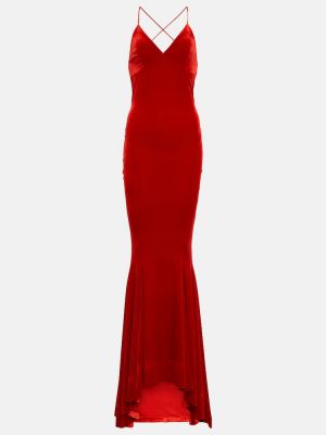 Zamatové dlouhé šaty Norma Kamali červená