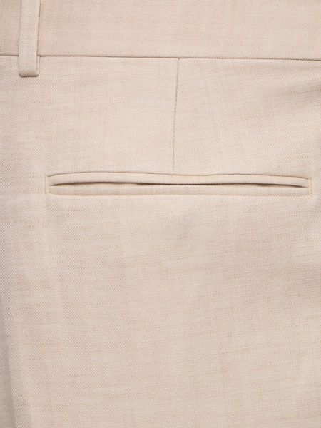 Lniane spodnie wełniane plisowane Zegna beżowe