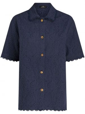 Žakardinė medvilninė marškiniai su paisley raštu Etro mėlyna