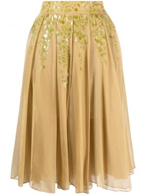 Hedvábné plisovaná sukně s flitry s vysokým pasem Romeo Gigli Pre-owned - zelená
