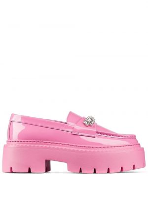 Leder loafer mit kristallen Jimmy Choo pink