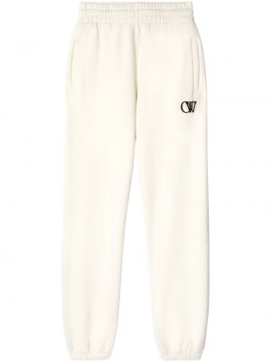 Pantaloni din bumbac cu imagine Off-white alb