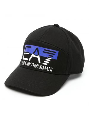 Cappello con visiera di cotone con stampa Ea7 Emporio Armani nero