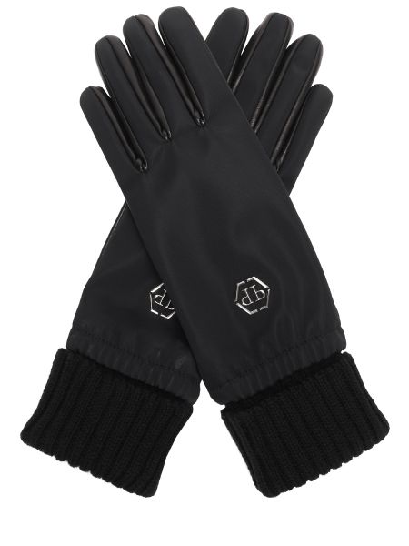Комбинированные перчатки Philipp Plein, черные