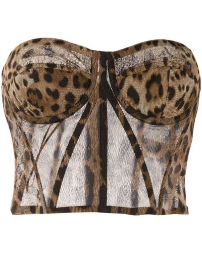 Priehľadná podprsenka s potlačou s leopardím vzorom Dolce & Gabbana hnedá