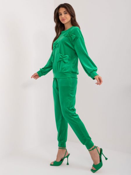 Бархатный спортивный костюм с бантом Fashionhunters зеленый
