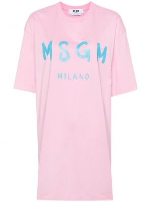 Pamučna haljina s printom Msgm ružičasta