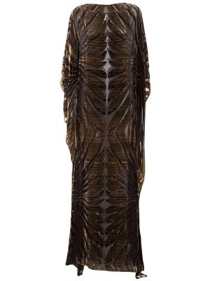 Aksamitna jedwabna sukienka długa Roberto Cavalli brązowa