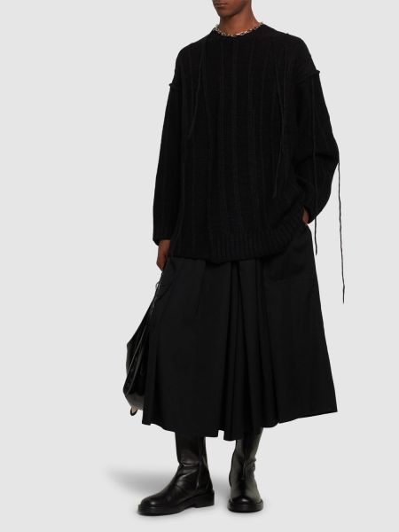 Yuvarlak boyun yün süveter Yohji Yamamoto siyah