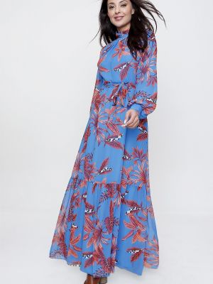 Plisované šifonové dlouhé šaty By Saygı modré