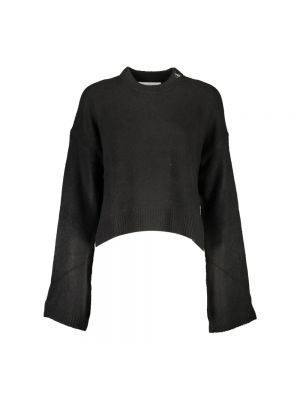 Haftowany sweter wełniany Calvin Klein czarny
