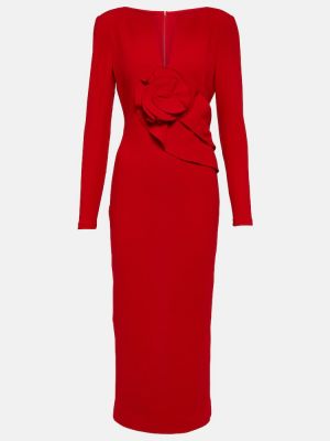 Vunena midi haljina s cvjetnim printom od krep Roland Mouret crvena