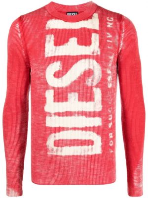 Sweter z nadrukiem z okrągłym dekoltem Diesel czerwony