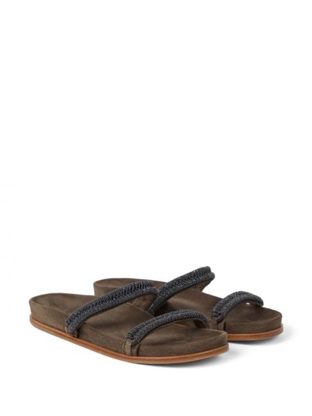 Seemisnahksed sandaalid helmedega Brunello Cucinelli pruun
