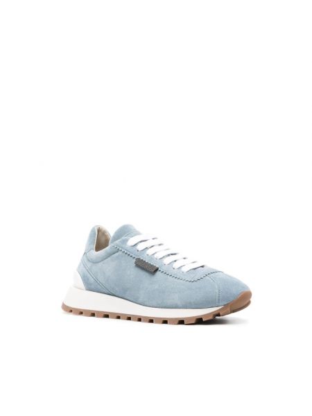 Sneakersy skórzane Brunello Cucinelli niebieskie